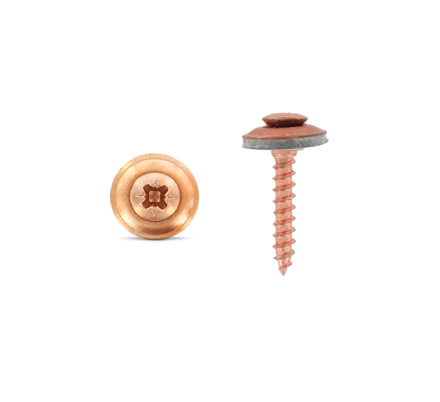 Taumelfreie Spenglerschrauben 2tlg. mit Dichtscheibe 15 mm, Art. 9167 A2- Kupfer