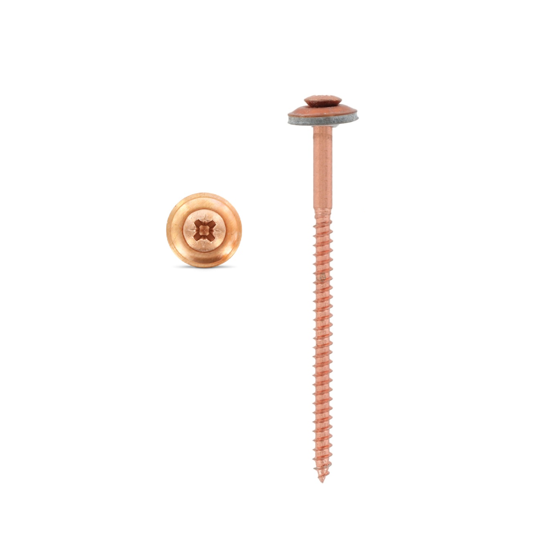 Taumelfreie Spenglerschrauben 2tlg. mit Dichtscheibe 15 mm, Art. 9167 A2- Kupfer